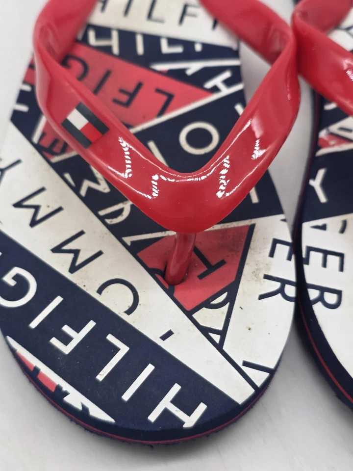 Tommy Hilfiger Sandalias Niños Talla 2 Rojo Azul Chanclas Zapatos Logo Playa Foto 4 de 4