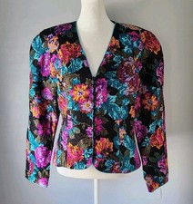 Maggy London Women's Long Sleeve 100 Silk Blazer Vibrant Multi Floral Size 8