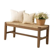  Newport 40" Wood Bench with Rush Seat Natural Storage Free