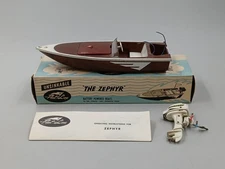 Vintage Fleet Line "The Zephyr" Battery-Powered Toy Boat & Outboard, Untested
