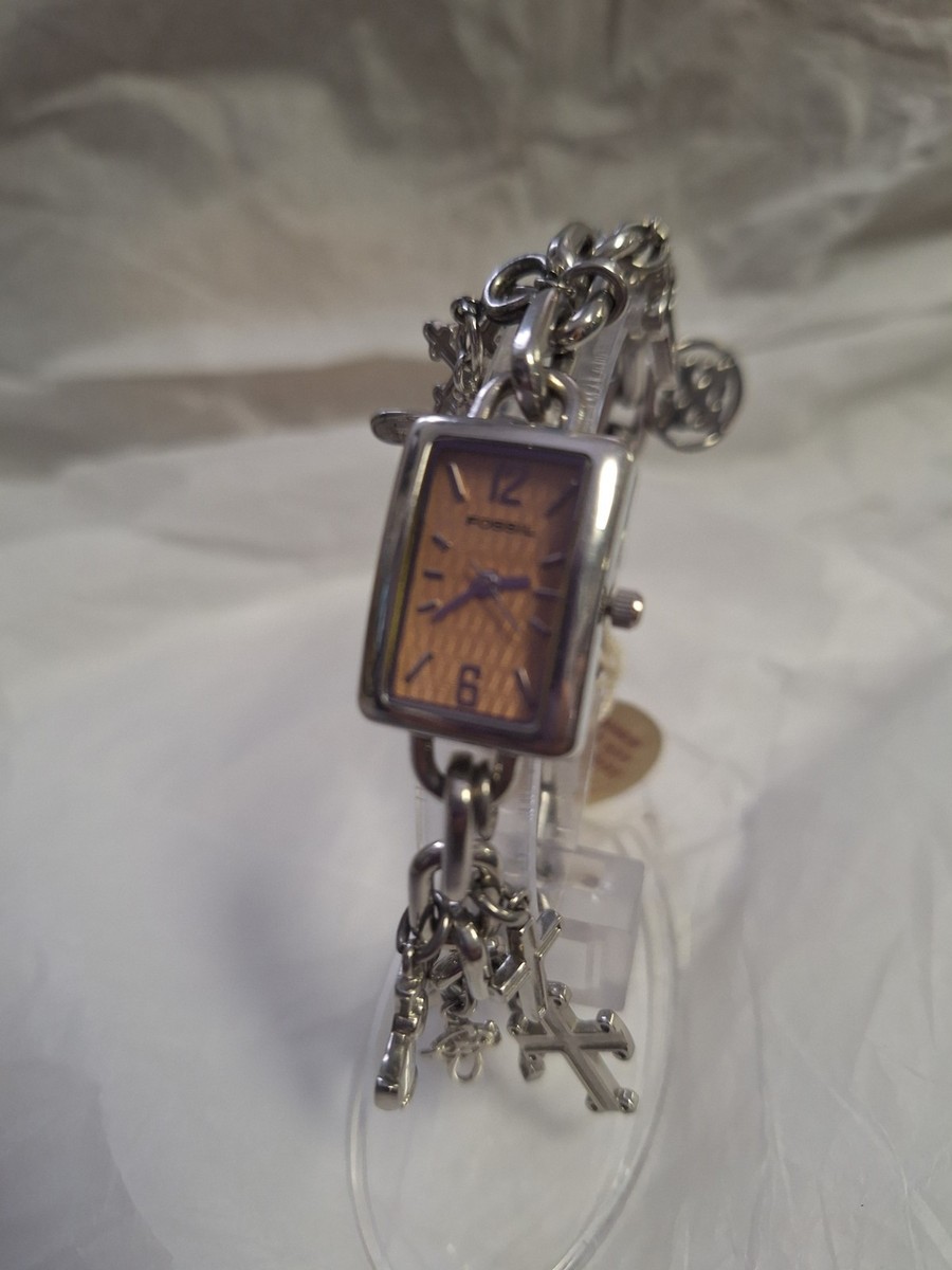 Fossil F2 Ladies Charm Bracelet Watch in Silver Assorted