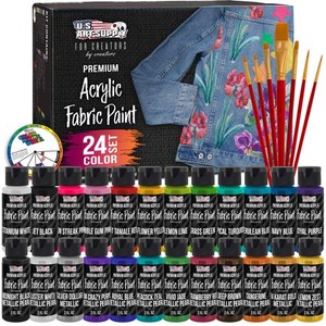 U.s. Art Supply 24 Color Set of Permanent Acrylic Fabric Paint in 2 Ounce