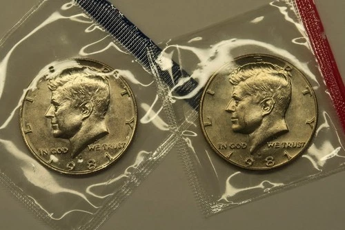 1981 P & D Uncirculated Kennedy Half Dollars in Mint Cello, Free Shipping