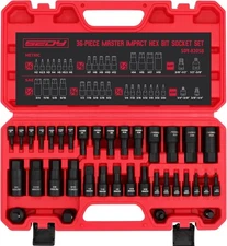 Hex Bit Impact Socket Set: 36-Piece with 4 Adapters, 1/4" One Size, Black 