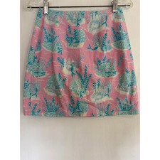Vintage Lilly Pulitzer Mermaid Print Mini Skirt Pink Turquoise Cotton Size 12