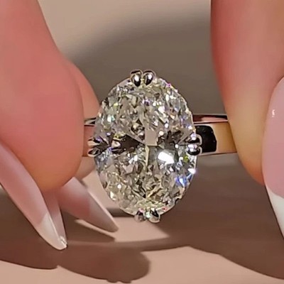 3.50 TCW Oval Cut Real Moissanite Women's Engagement Ring 14K White Gold Plated