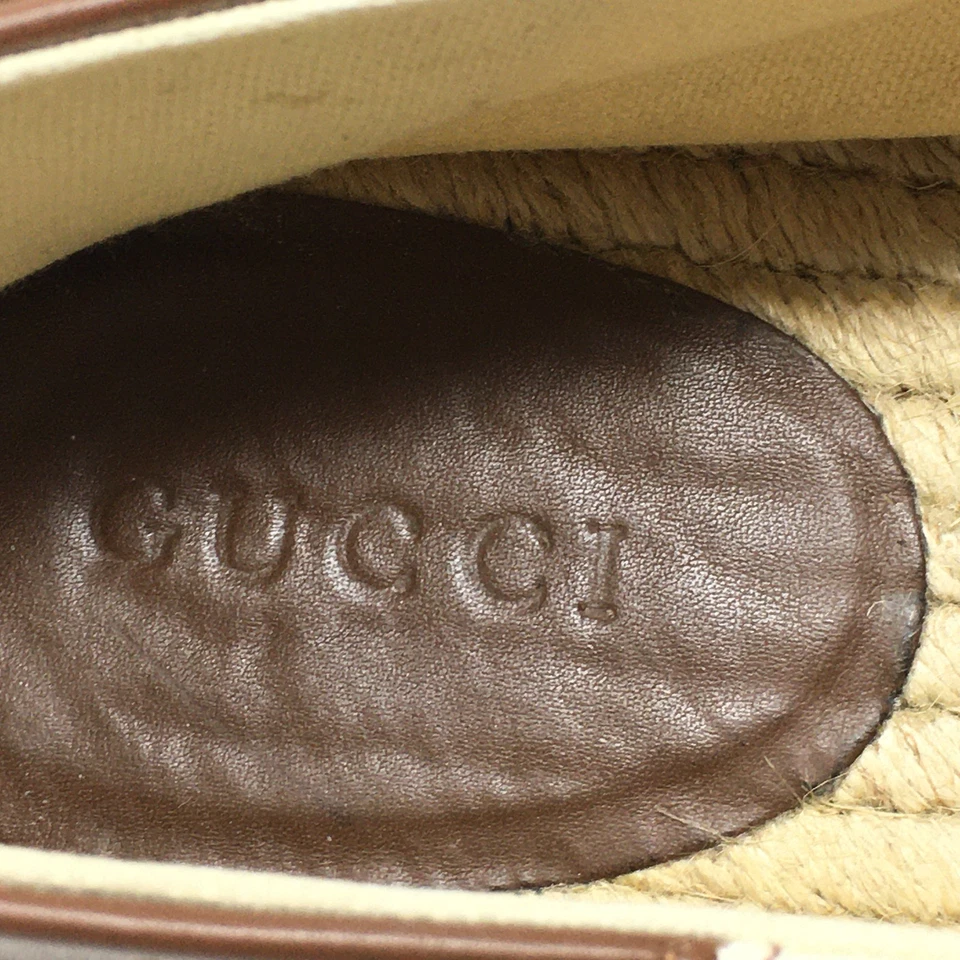 Gucci GG Webb Espadrilles Shoes Mens Size 12.5 US 12 UK Off White Brown Leather - Image 4 of 4