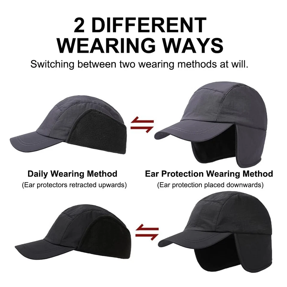 Gorra de béisbol térmica de lana para hombres y mujeres con visera orejeras sombreros deportivos de invierno Foto 4 de 4