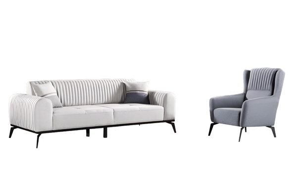 Wohnzimmer-Set 2Tlg 3-Sitzer Sofa Sessel Grau Textil 3+1 Garnitur Modern-image