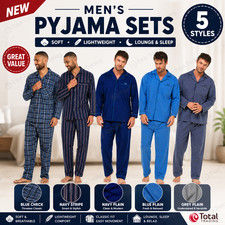Mens Plain Poly Cotton Pyjama PYJAMAS Traditional  plain  and patterned