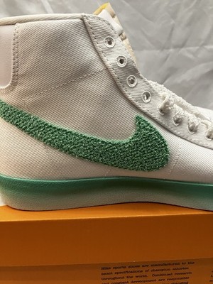 Nike Blazer '77 Mid Chenille Swoosh Green Fade White Sneakers  Women 9 Free Ship