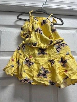 Epic Threads Girls Yellow Floral Cotton 2-Piece Outfit Set Top & Skirt Size 4T