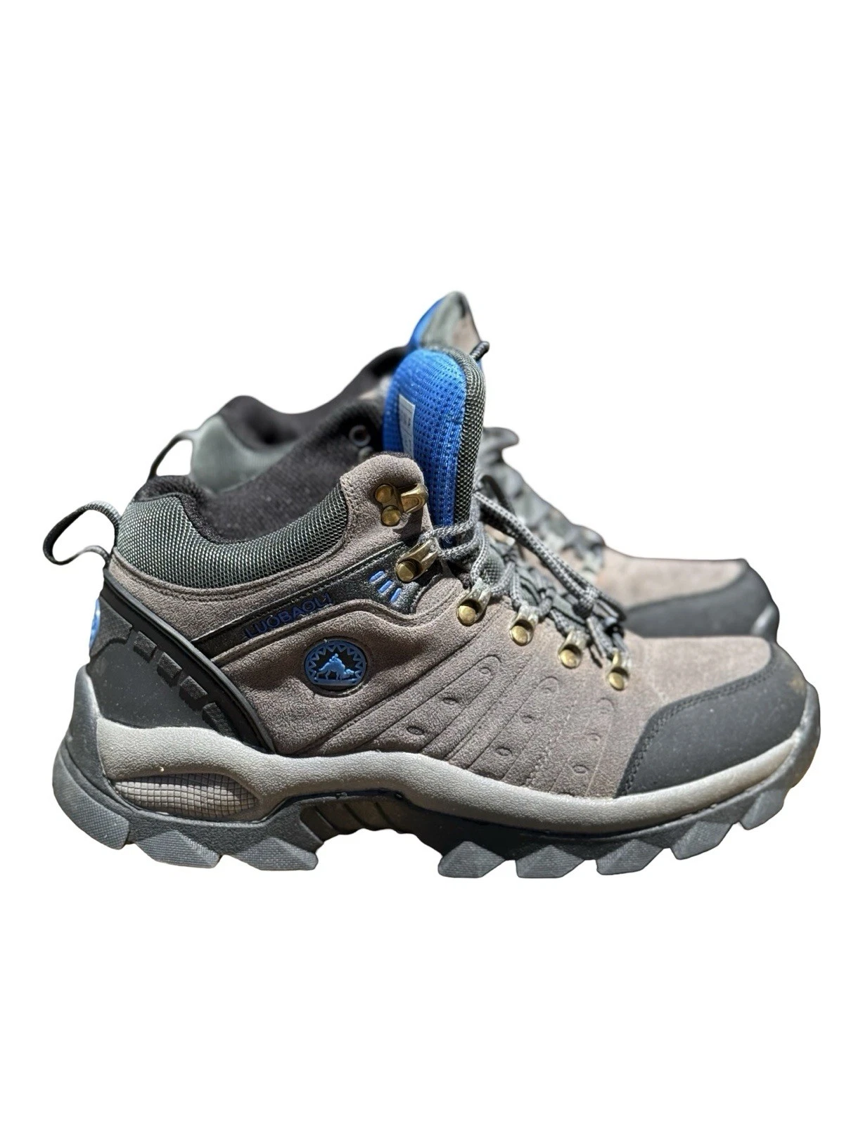 Luobaoqi Winter Hiking Boots Men Grey Suede Insulated Warm Snow Shoes High Top
