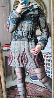 KHUJO Retro Vintage y2k Boho Jerry Grey Quilted Pea Coat Medium 10 12