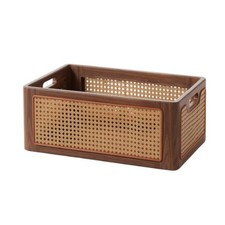 Holzkorb mit Rattanplatten oben offen Holz Aufbewahrungseimer mit Griffen f&uuml;r Schreibtisch