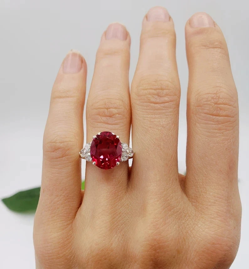 4.42 Ct Oval Cut Certified Natural Ruby Diamond Engagement Ring 14K White Gold - Image 2 of 4