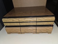  2 Vintage Faux Wood Cassette Tape Holder 3 Drawer Storage Case Holds 48 96 