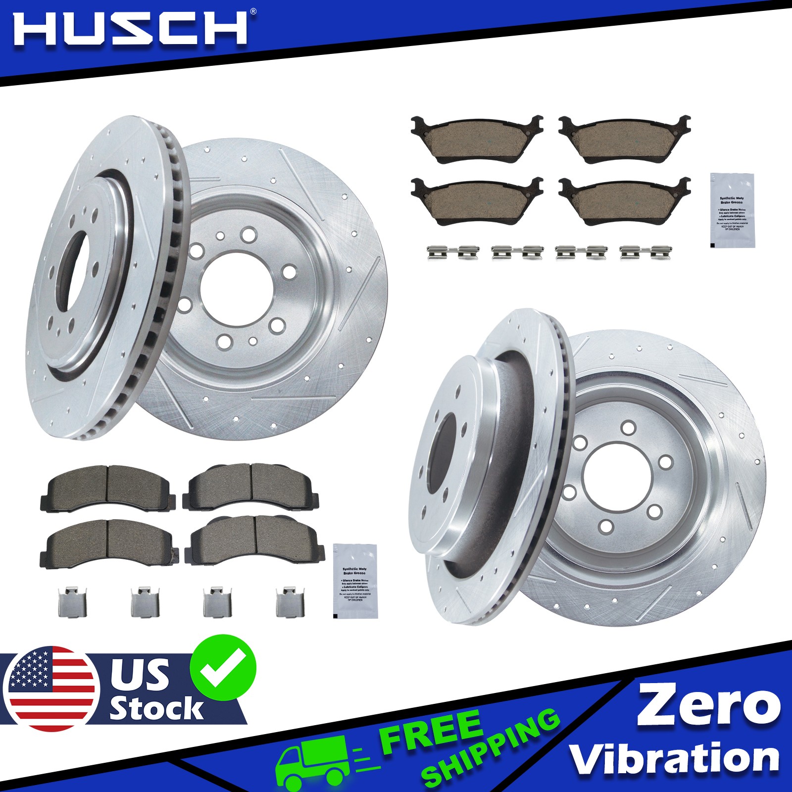 Front & Rear Drilled Slotted Rotors + Brake Pads for 2012 2013-2020 Ford F-150