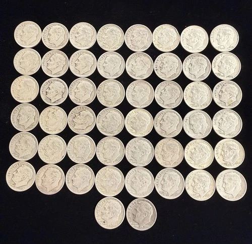 Mixed dates Roosevelt Dimes 90% Silver 50 Coin Lot