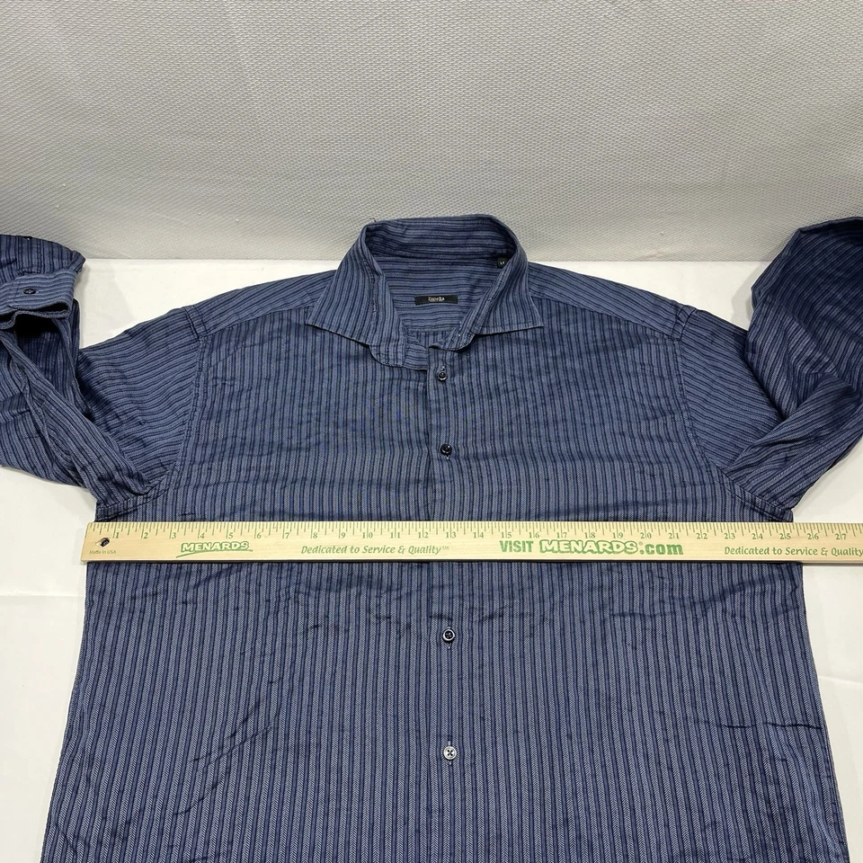 Zanella Italy Blue Herringbone Striped Mens Long Sleeve Button Up Shirt Size LT - Image 4 of 4