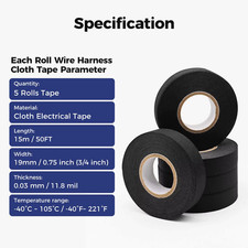 5Pcs 15M High Temp Electrical Tape Wire Harness Wrapping Self-Adhesive Automotiv