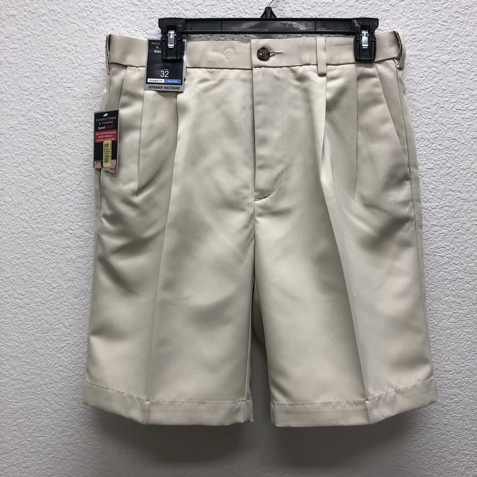 Новый круглый дерево и Йорк путешествий Smart шорты мужской 32 классический крой плиссированные кремовые новый с ярлыками - Изображение 2 из 4