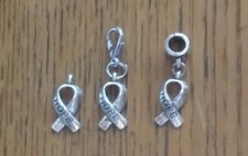 SMALL ANTIQUE SILVER CANCER AWARENESS "HOPE" RIBBON CHARM - SUPPORT