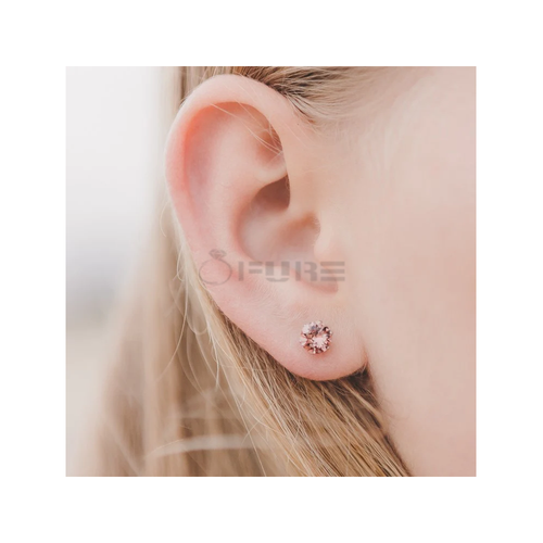 6MM Stud Earrings Champagne Pink Red Round Crystal CZ Stone Surgical Steel 2Pcs - Picture 44 of 133