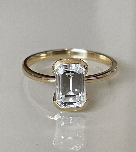 Weißer Smaragd funkelnder Diamant 1,20 kt F/ VS1 Lab Grown Solitär 14 K Gold Ring