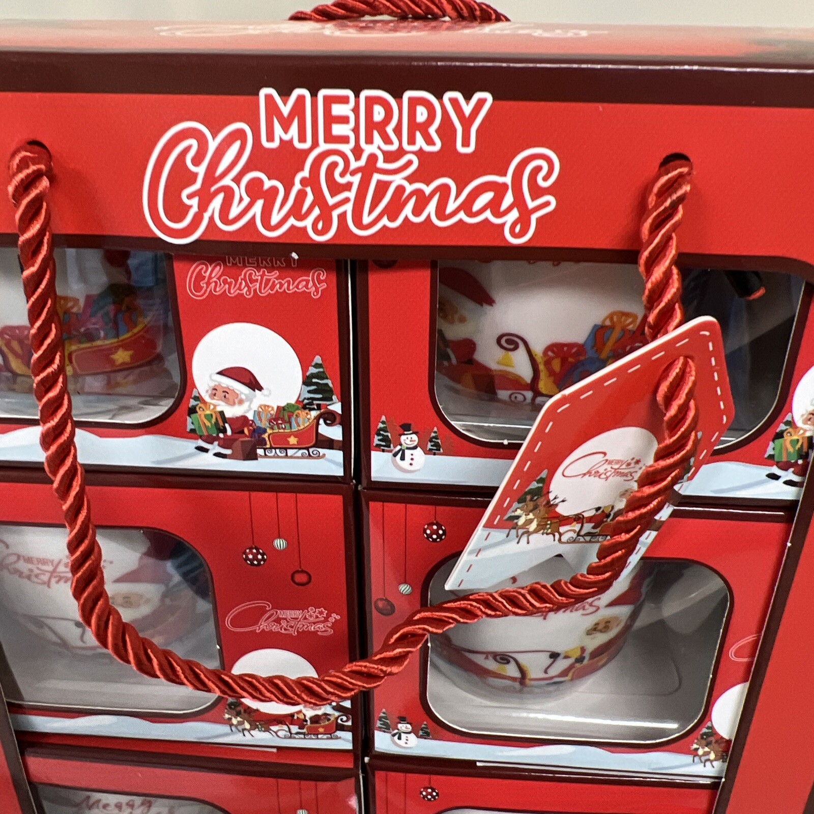 Santa Clause Mugs Set Of 6 Holiday Christmas Coffee Cups Red & White Beautiful eBay