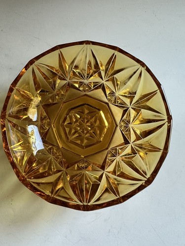 Vtg Amber Depression Cut Glass Bowl 5.5” Star Candy Berry Candle Bowl - Picture 17 of 18