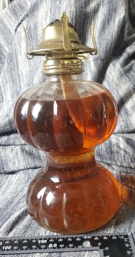 Vintage Oil Lamp Clear Glass Double Pumpkin Shape - Picture 17 of 17