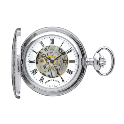 Chrome Plated Skeleton Pocket Watch by Mount Royal Model B7