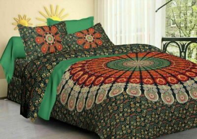 Handmade Bedspread Queen Size Bed Cover Bedsheet Mandala With Two Pillow Covers