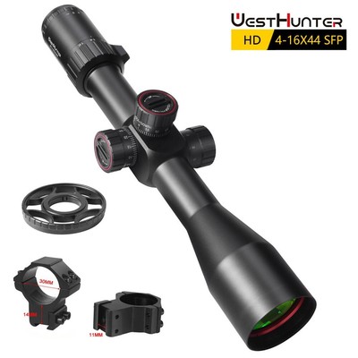 WestHunter HD 4-16X44 SFP Zielfernrohr Optic Schussfest Jagd 30mm Ringe Mit Rad