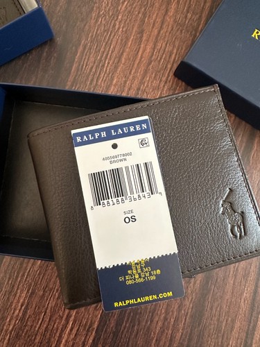Polo Ralph Lauren Wallet Mens Brown Pebbled Leather Billfold Pony - Picture 3 of 9