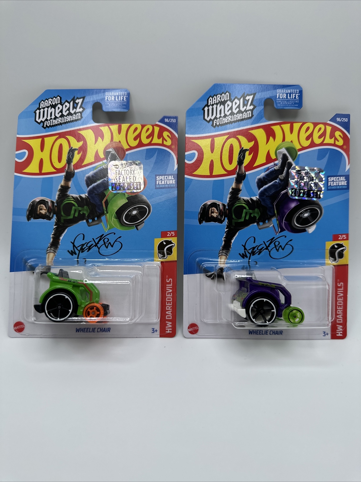 Hot Wheels Wheelie Chair Lot Of 2 Green & Purple From 2022 Factory Set