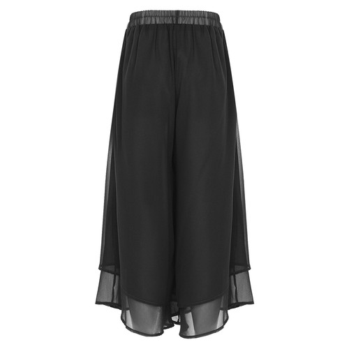 Women Double Layered Chiffon Wide Leg Pants Loose Fit Trousers Lyrical Dance - Picture 8 of 61