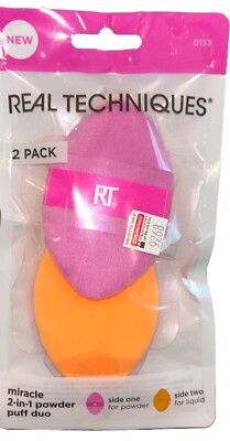 NEW RT Real Techniques Miracle 2-In-1 Powder Puff Duo 2 Sides 2 In Pack SEALED