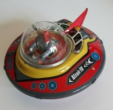 Robot Flying Saucer Altair IV Robby the Robot Windup Gyro Crank Action Tin Toy