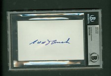 Edd Roush Autographed Index Card Beckett BAS Authentic encased