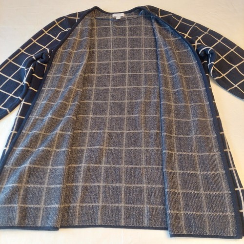 Charter Club Blue Cream Windowpane Plaid Wool Blend Cardigan Sweater Size 2X - Picture 9 of 12