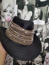 Light hat for children, handmade in black, made of cloth and burlap thread