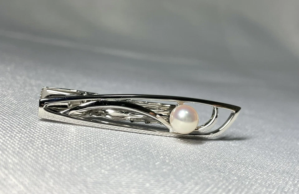 Auténtico [Hermoso] Clip de corbata Mikimoto decorado con perlas barra de lujo regalo Foto 4 de 4