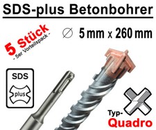 5 Stück SDS-plus Betonbohrer 5 x 260 mm Quadro Bohrer Hammerbohrer Steinbohrer