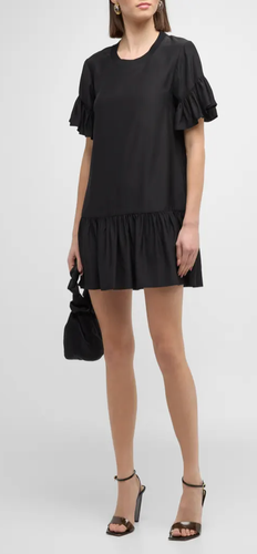 Cinq a Sept Leilah schwarz LBD Seide Kurzarm Volant Minikleid NEU Gr. Medium - Bild 6 von 7