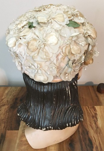 50s 60s Vintage Beige Floral Hat - Picture 3 of 5