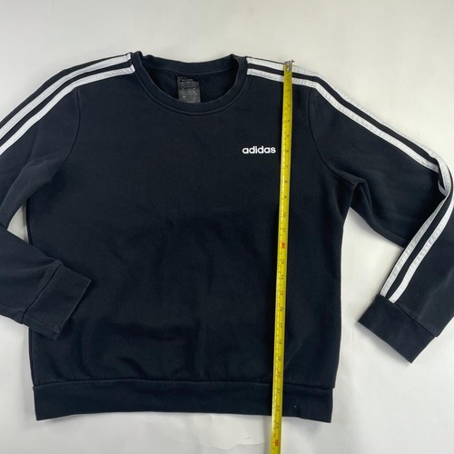 Adidas Sweater Large Black Youth Athletic Long Sleeve 3 Stripes 2019 Used Faded - Picture 4 of 11