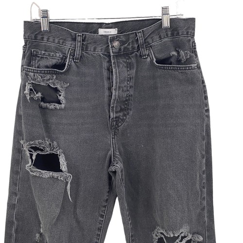 Forever 21 Womens Black Denim Jeans Size 30 Destroyed Button Closure 5 Pocket - Picture 2 of 9