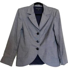 LAFAYETTE 148 New York Blazer Jacket Virgin Wool Blend Blue Sz 8 Business Career
